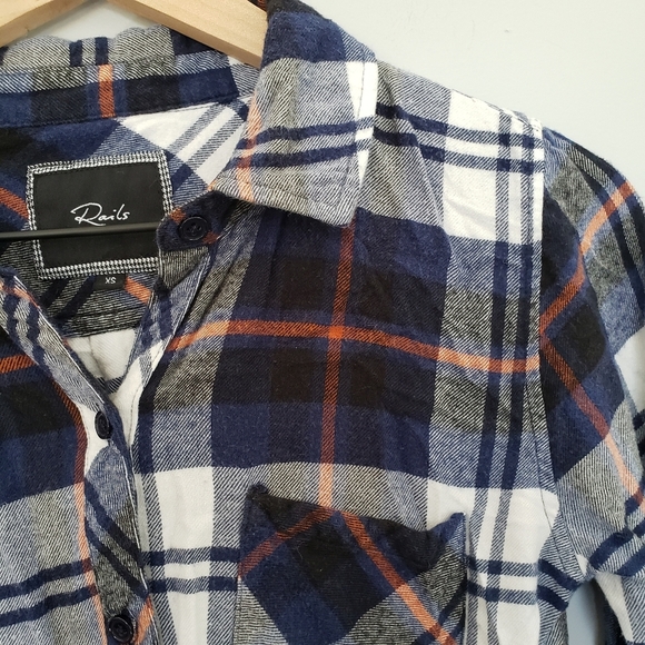 Rails Plaid Button Down Shirt Blouse  Flannel Navy Blue SZ XS - Picture 3 of 5